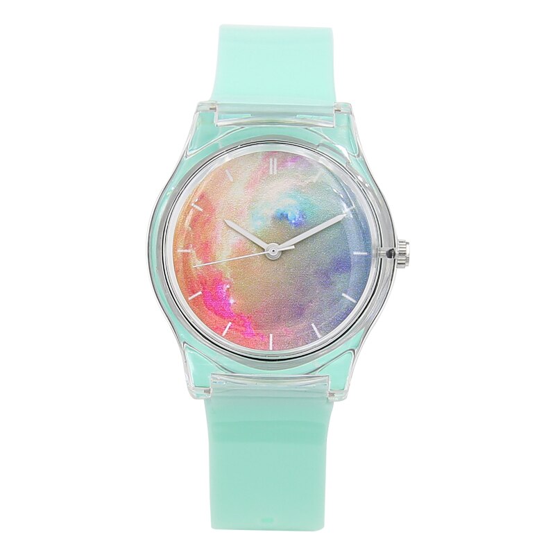 Reloj deportivo resistente al agua para mujer, Harajuku Star, transparente, Jelly, sencillo, femenino: Green T