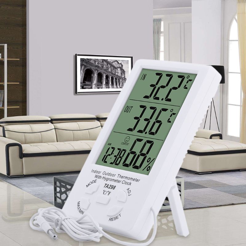 Indoor Outdoor Hygrometer Thermometer Grote Lcd-scherm Digitale Weerstation Temperatuur Vochtigheid Meter Probe Sensor