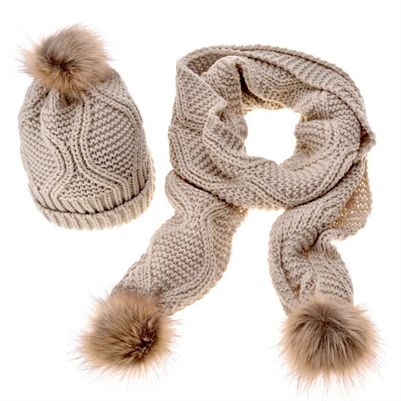Höst vinter kvinna varma halsdukar diamantform ull stickade mössor virkade skullies gorros kvinna hattar två delar mössa + halsduk /set: Beige