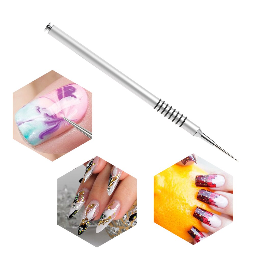 Angnya 1Pcs Water Marmeren Nail Art Schilderen Pen Metal Tekening Pen Manicure Brush Tool Spitse Kop S044