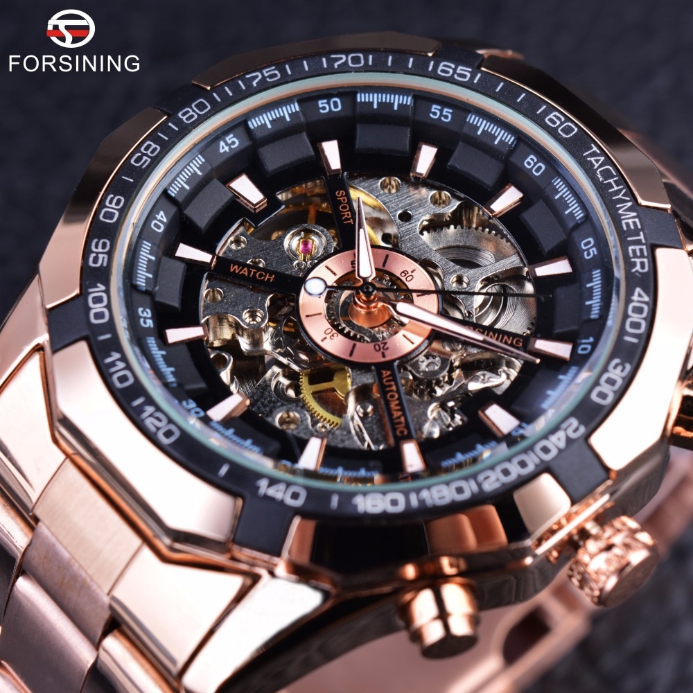 Forsining Rose Gouden Transparante Case Mannen Horloge Topmerk Luxe Mechanische Automatische Skelet Horloge Klok Mannen