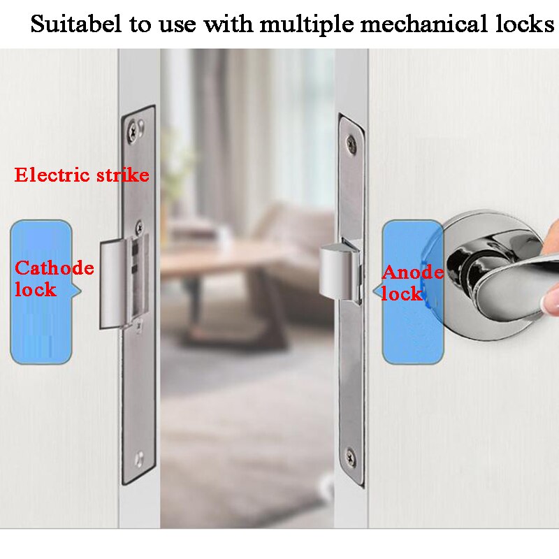 12V Electric Door Strike Stainless steel Strike Lock for Access Control Cylindrical Locksets Latchbolt Lock