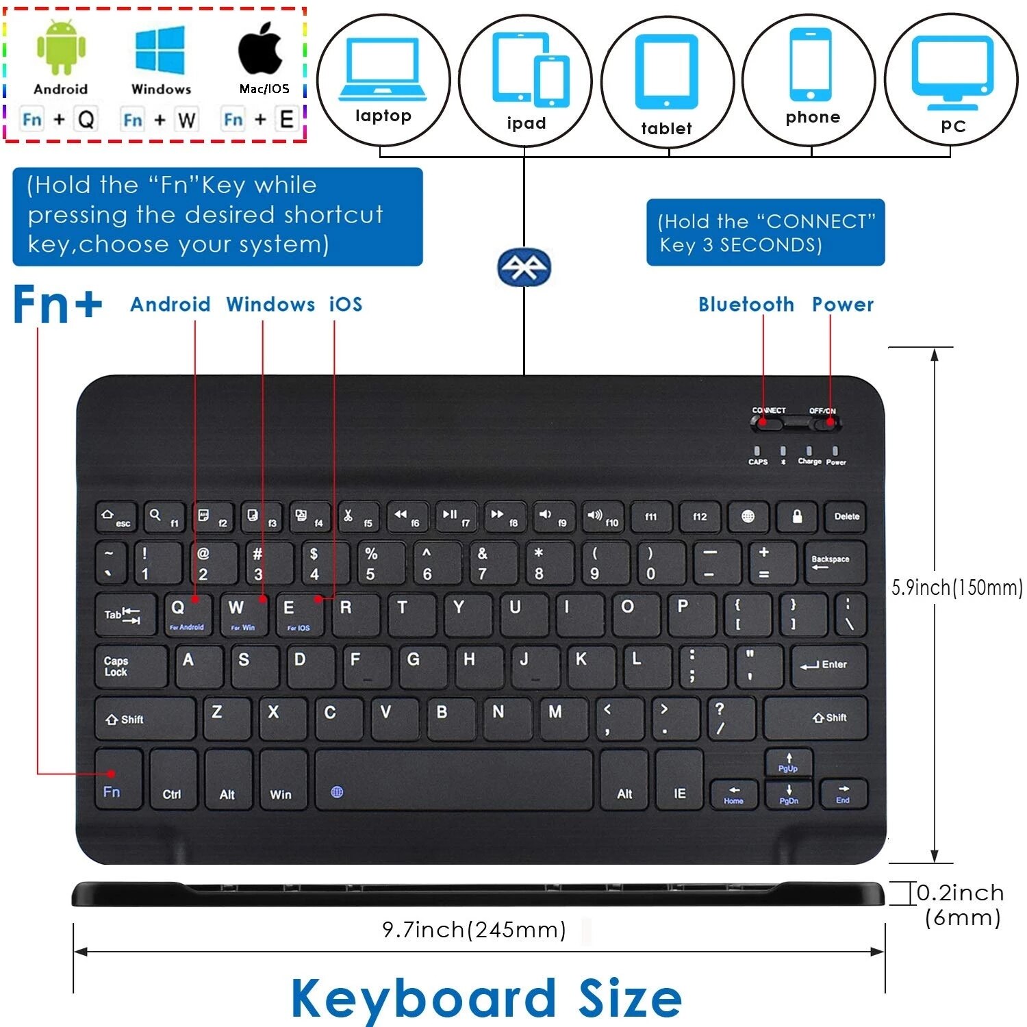 Teclado inalámbrico Bluetooth para tableta Funda de cuero PU funda con soporte para Pad 7 8 pulgadas 9 10 pulgadas para IOS Android Windows