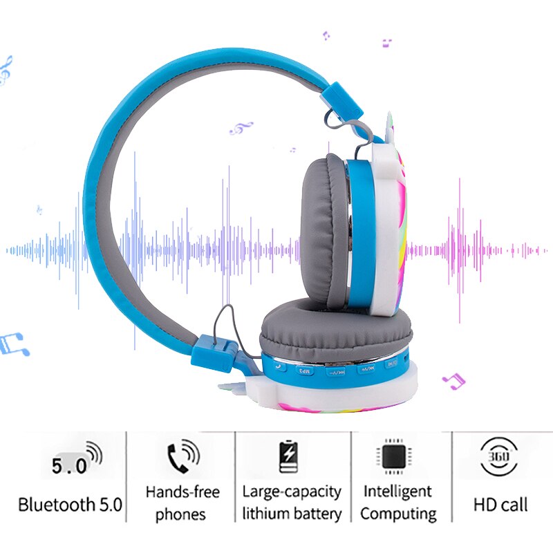 Mignon licorne Bluetooth 5.0 casque sans fil avec Microphone Mobiel téléphone casque filles musique HelmetWith micro pour enfants