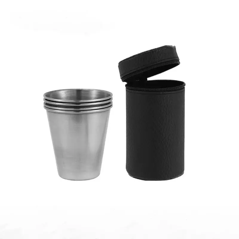 4Pcs/set Stainless Steel Shot Glasses with Leather Case Espresso Shot Cups Barware Drinking Vessel Camping Home Restaurant Mug: green / >1L