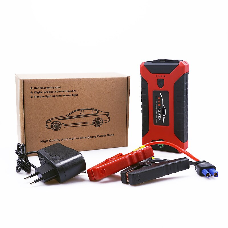 Car jump starter powerbank 20000ma 600a 12v utgång bärbar nödstartsladdare för bilbatteriförstärkare: Röd med kartong