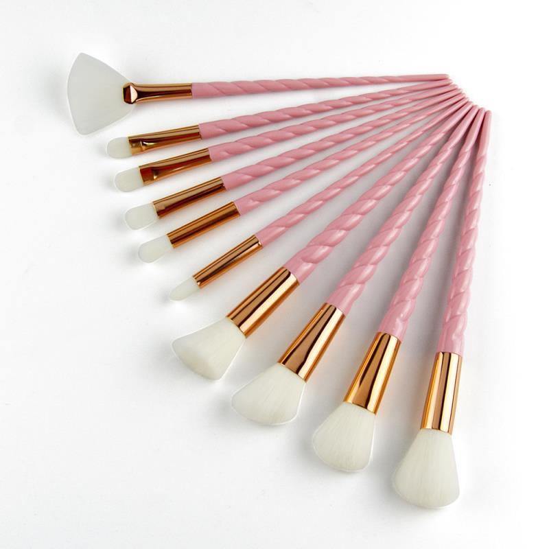 Ensemble de 10 pinceaux de maquillage licorne pour fond de teint, poudre, fard à paupières, sourcils, outils cosmétiques
