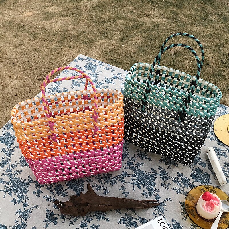 Sommer Tasche Frauen Neue Hand Gewebt Bote Tasche Hand Einzigen Schulter Tasche Hohl Gemüse Korb lässig Reise Strand tasche