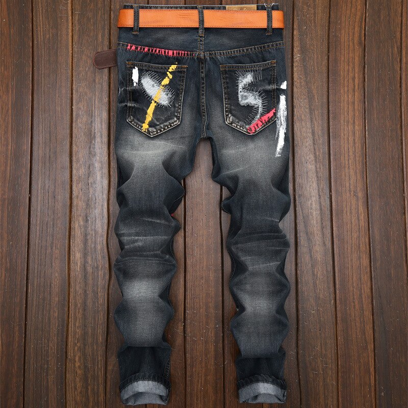 Graffiti Ripped Jeans Mannen Rechte Denim Broek Mannen Jeans Voor Mannen Punk Kleding Hip Hop Jeans Retro Streetwear jeans