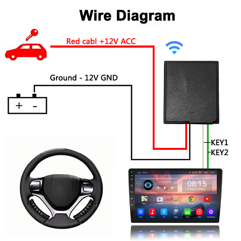 Botão universal sem fio de controle do volante, interruptor automático para rádio de carro, dvd, navegação, multimídia, estéreo, 10 teclas, luz de fundo