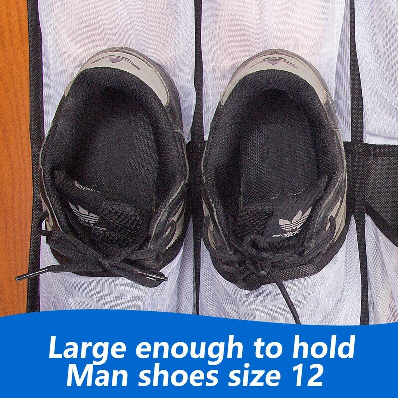 Over The Door Shoe Organizer, Clear Hanging Shoe Rack, Fabric Closet Shoe Organizer Storage Bag, 24 Large Mesh Pockets Door Shoe