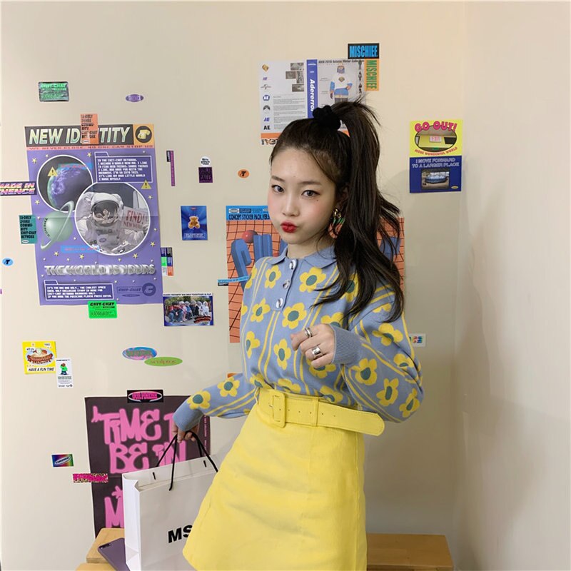 Alien kitty pulls amples, doux et élégants pour femmes, décontractés, tricotés, patchwork, floraux, chauds et chics