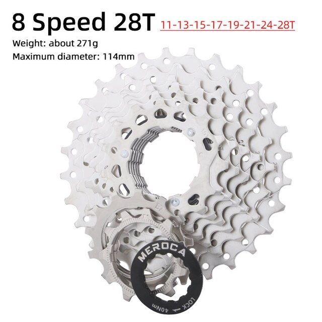 Road bike cassette 8 9 10 11speed 11T 25T 28T freewheel silver BMX cassette 8 9 10 11 speed: 8 Speed  11-28T