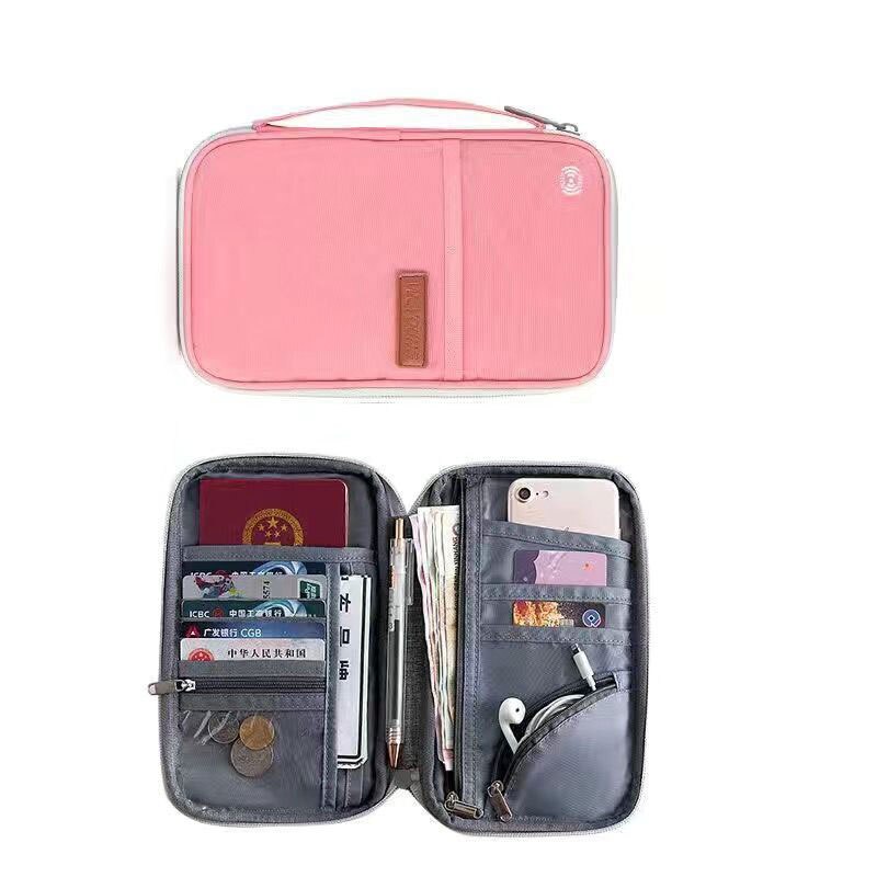 RFID Travel Passport Wallet Multi-Function Waterproof Family Passport Holder Trip Document Organizer Credit Card Package Purse: C-Pink