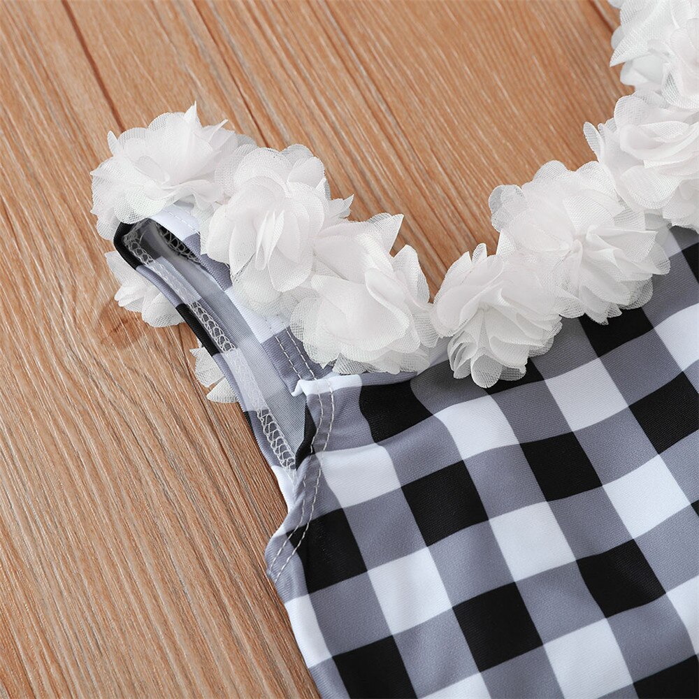 Zomer Meisjes Badmode Kid Badpak Plaid Een Stuk Badpak Meisje Ruche Plaid Romper Jumpsuit Baden Plaid Beachwear