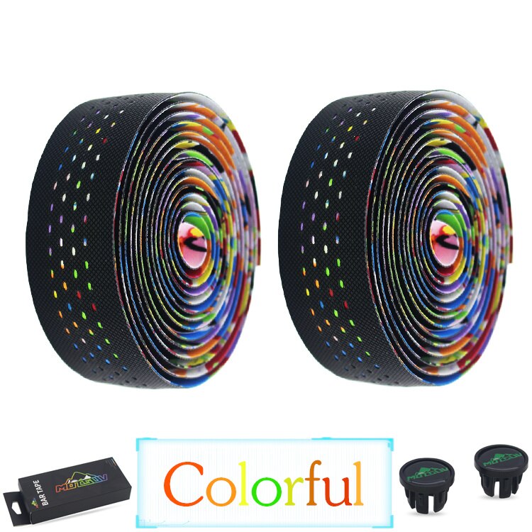 MOTSUV-Cinta de corcho para manillar de bicicleta de carretera, suave, PU, envoltura antivibración con 2 enchufes: Colorful