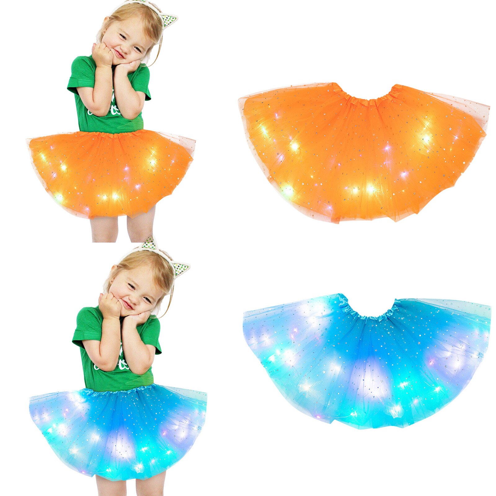 Kid Meisje Baby Tutu Rok Led Light Up Pettiskirt Ballet Kleding 2 Stuks Peuter Princess Party Dance Leuke Rokken Childrenclothing: C