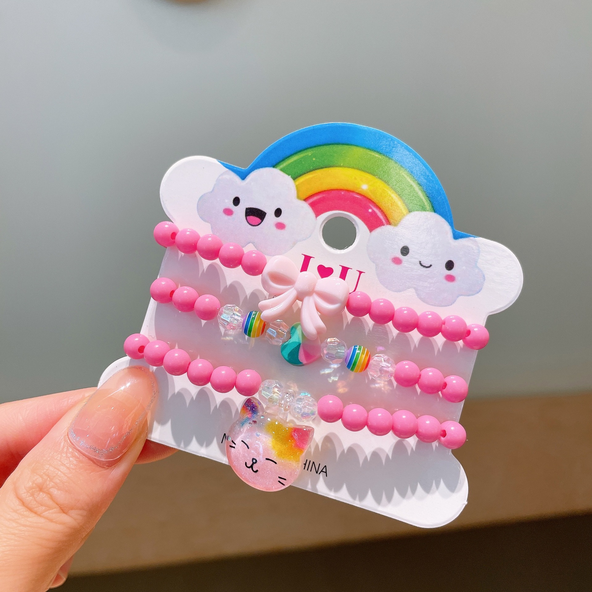 3 uds Qute pulseras de resina coloridas Kit de pulseras para niñas pequeñas pulsera con dijes de para niños accesorios de joyería para fiestas: PLATEADO