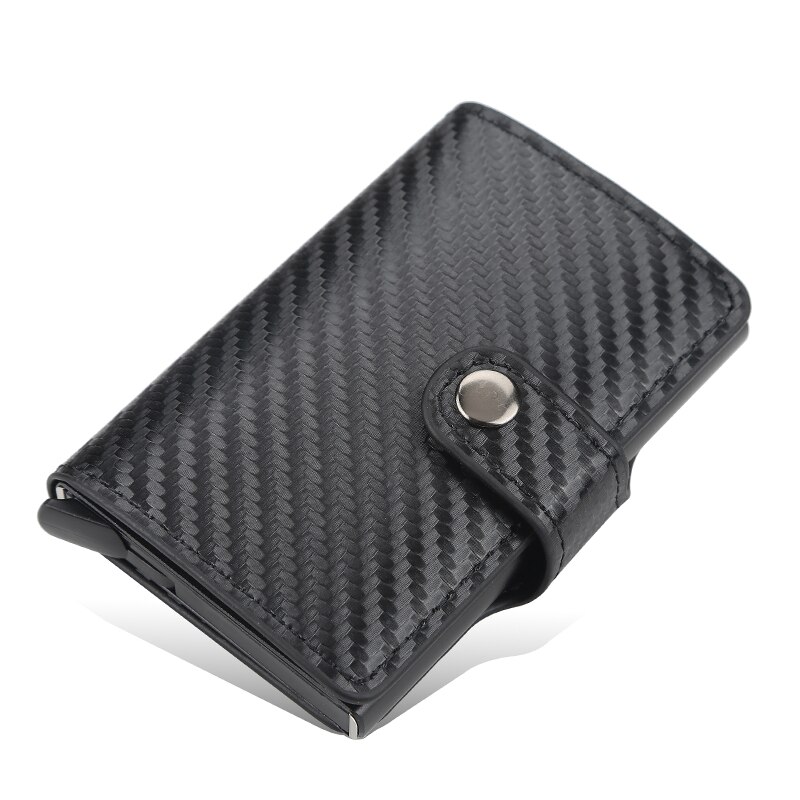 Credit Kaarthouder Hasp Smart Id Card Case Metal Rfid Aluminium Doos Slanke Mannen En Vrouwen Id Houder Pu lederen: black