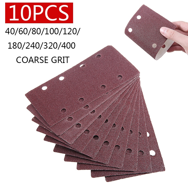 10Pcs Hook and Loop Sanding Paper Punched Sheets Sandpaper Abrasive Paper 40-400 Grit For 1/3 Sanders Sanding Polishing
