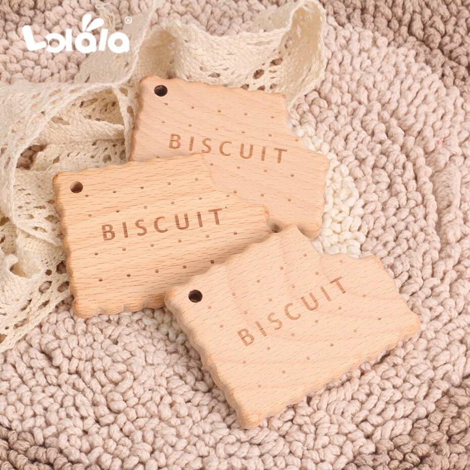 3pcs Beech Wooden Teether Baby Nursing Necklace Wooden Teether Biscuits Teething DIY Wood Charms Christmas Day