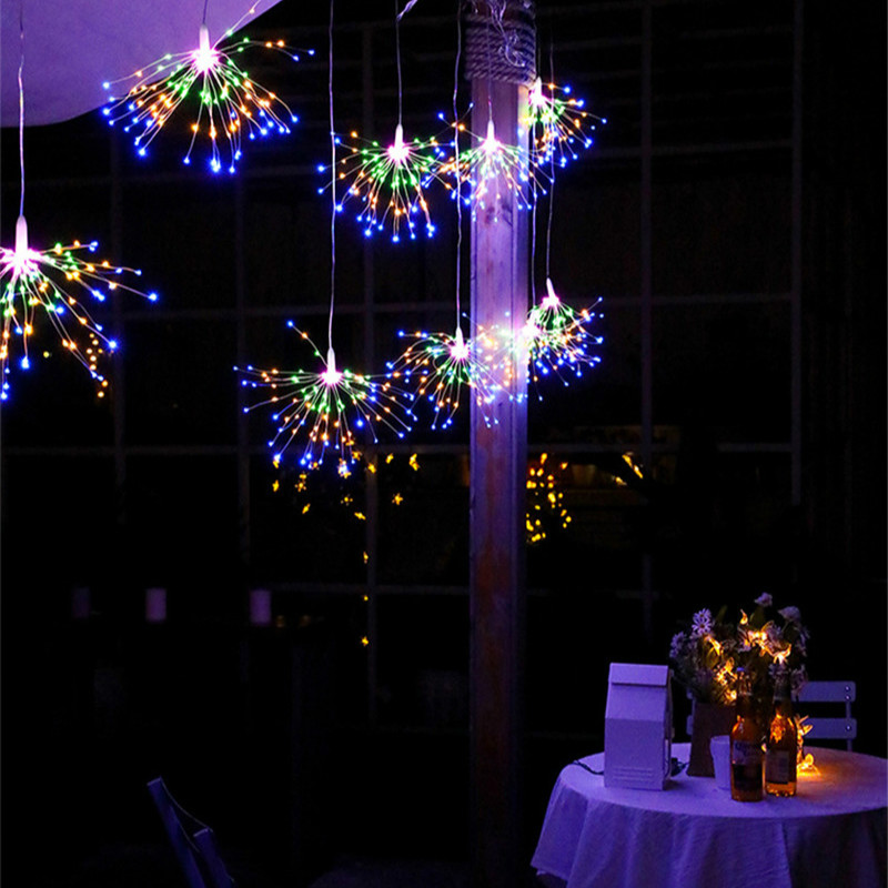 120-200 lysdioder festival hengende starburst streng lys christmas diy fyrverkeri kobber fe krans navidad utendørs terrasse lys