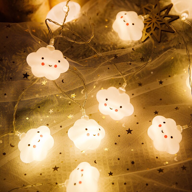 Guirnalda de luces Led de hadas para niños, lámpara de luz nocturna con batería de 10/20Leds, bonita nube sonriente, para decoración de la habitación del hogar: Color blanco cálido / 3m 20leds / usb