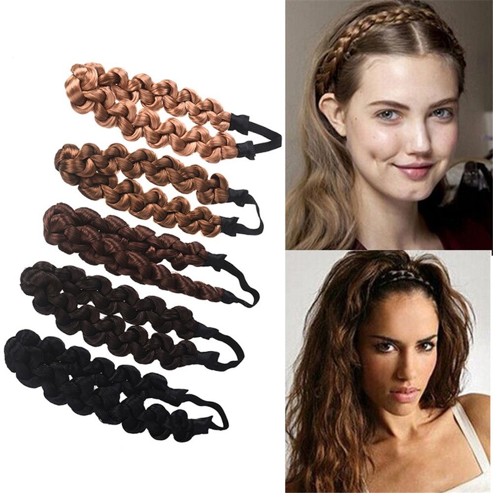 Syntetisk paryk twist hårbånd fletninger hårtilbehør kvinder boheme fletning elastisk pandebånd stretch bandana
