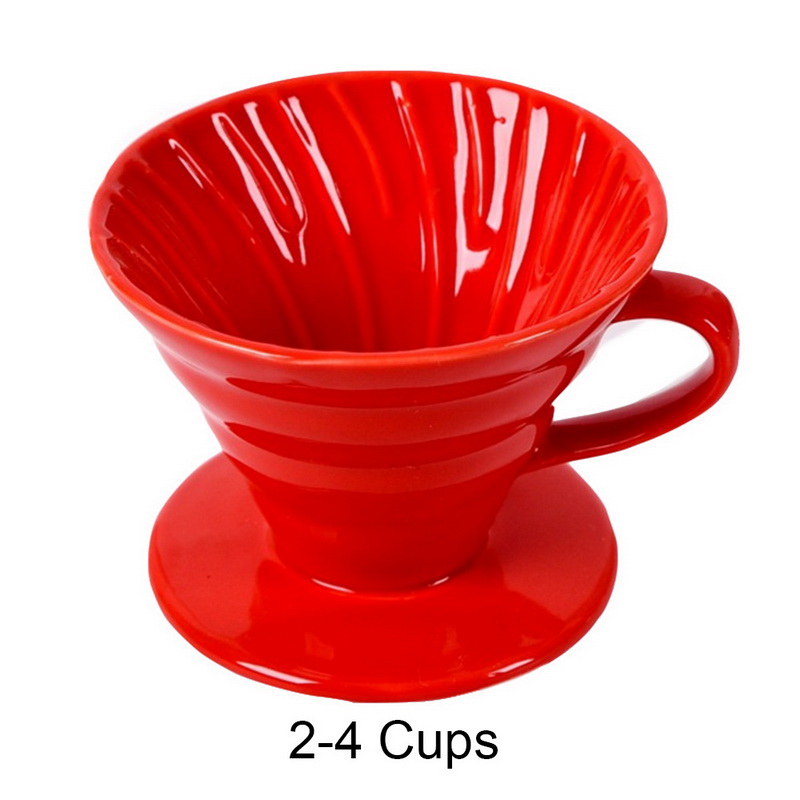 Taza de filtro de goteo de café reutilizable de cerámica, goteador de café de estilo V60 resistente al calor, soporte individual de 1/4 tazas para cafetera #25: Red-4