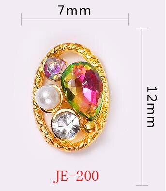 10 stk hule ovale rhinestones perle charms skjønnhet glitter negler charms smykker tilbehør metall for 3d nail art dekorasjon -7*12: Je -200