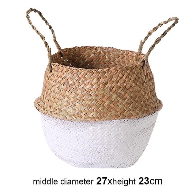 Straw Handle Bag Plant Flower Pots Woven Handheld Toy Storage Basket Nursery Handmade Laundry Organizer Foldable: 27X23CM Color D