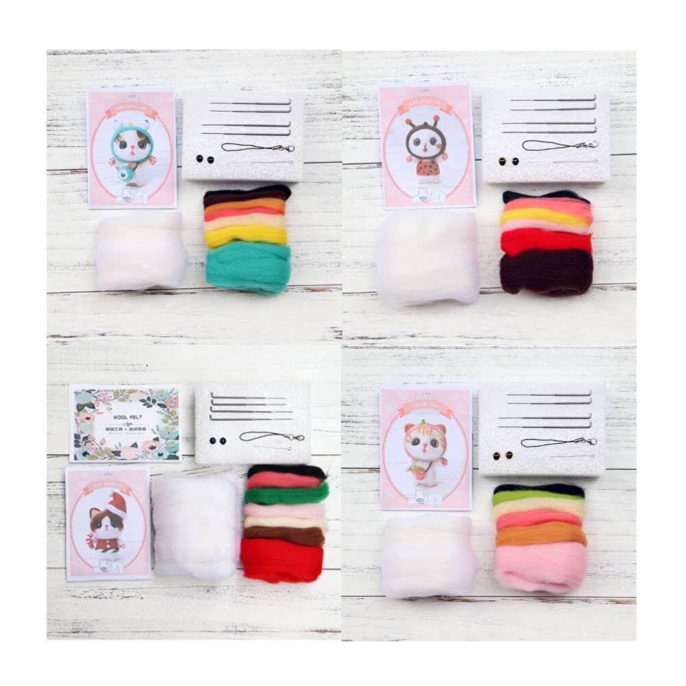Lindo gato lana fieltro artesanal DIY inacabado conjunto de pinchos kit para manualidades Material de aguja