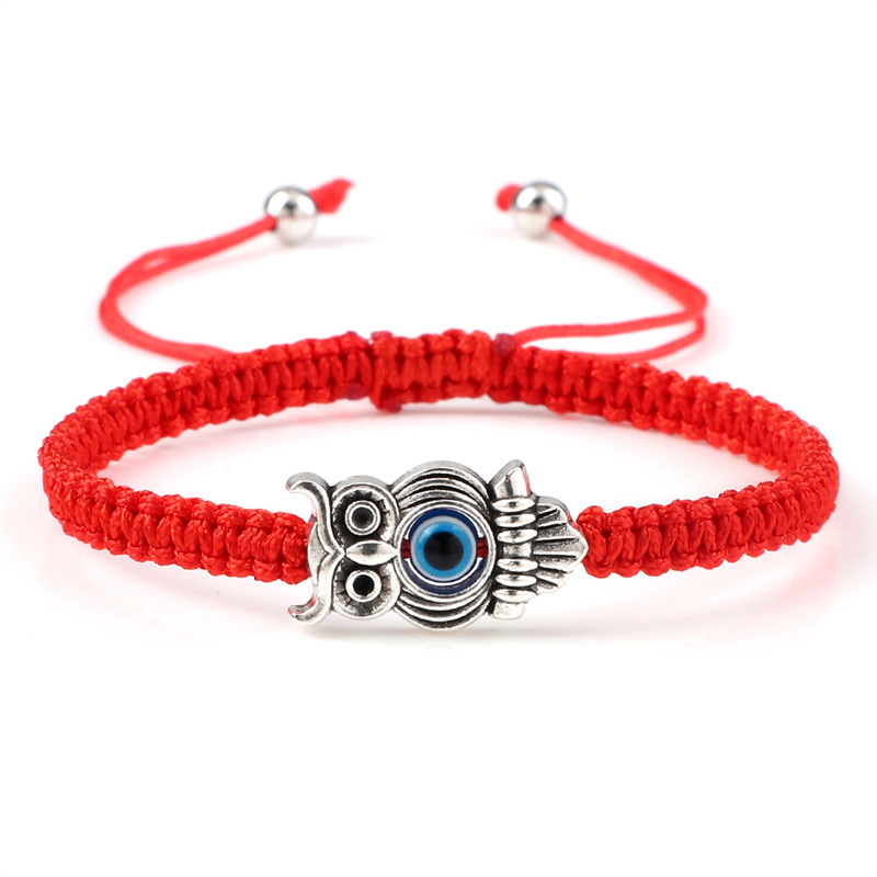 Pulsera ajustable de ojo de la suerte para hombre y mujer, brazalete trenzado de cuerda de hilo rojo hecho a mano, amuleto de búho, joyería de la amistad: VERMEIL