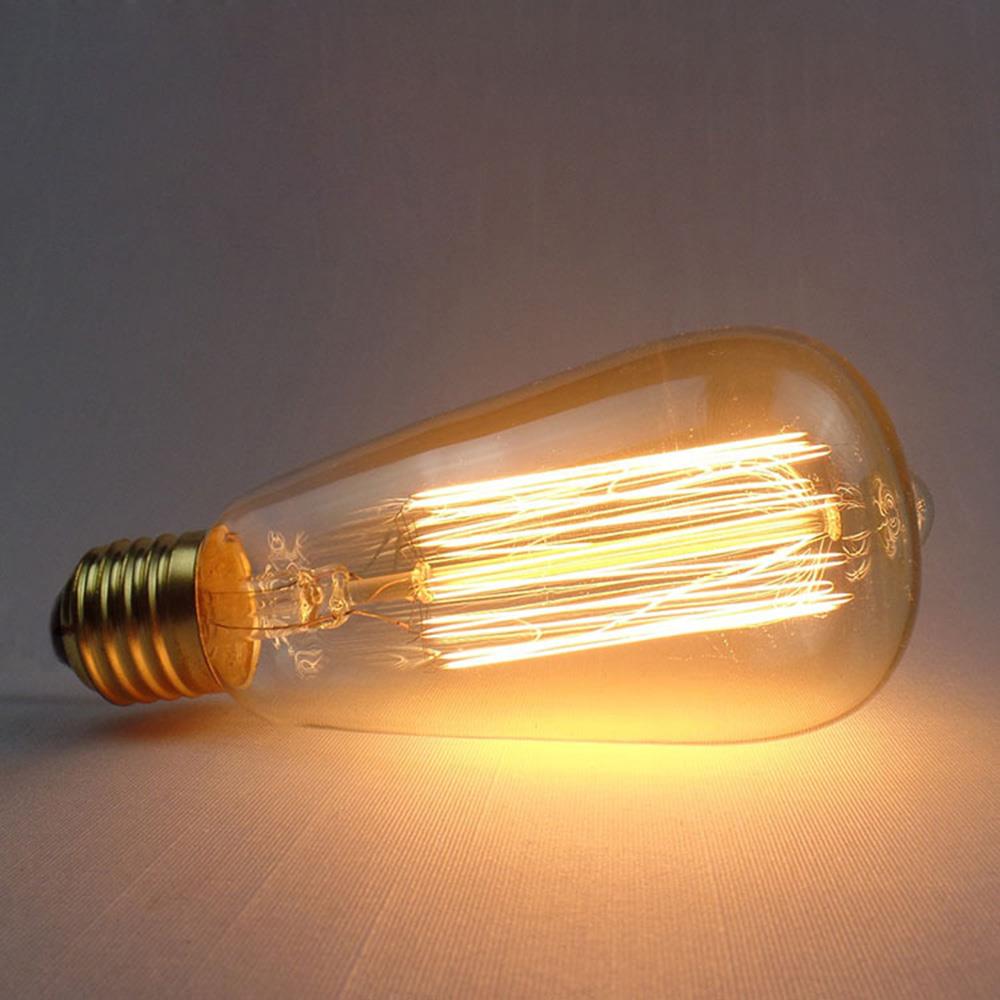 Edison Light Bulb Glass Incandescent Bulbs W-Filament Bulb E27 AC120V ST64 40W Tungsten Filament Warm White Lights Transparent