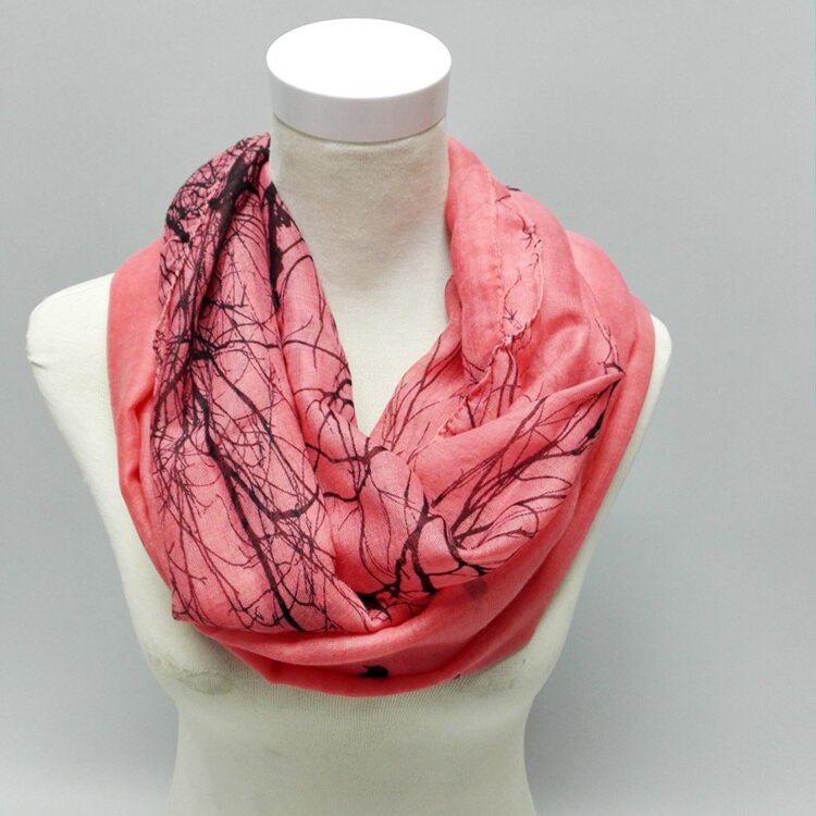 Visuele Assen Mode Herfst Dier Patroon Infinity Sjaal Abstracte Vogels Op Boom Ring Loop Sjaals Voor Vrouwen/dames: Rood