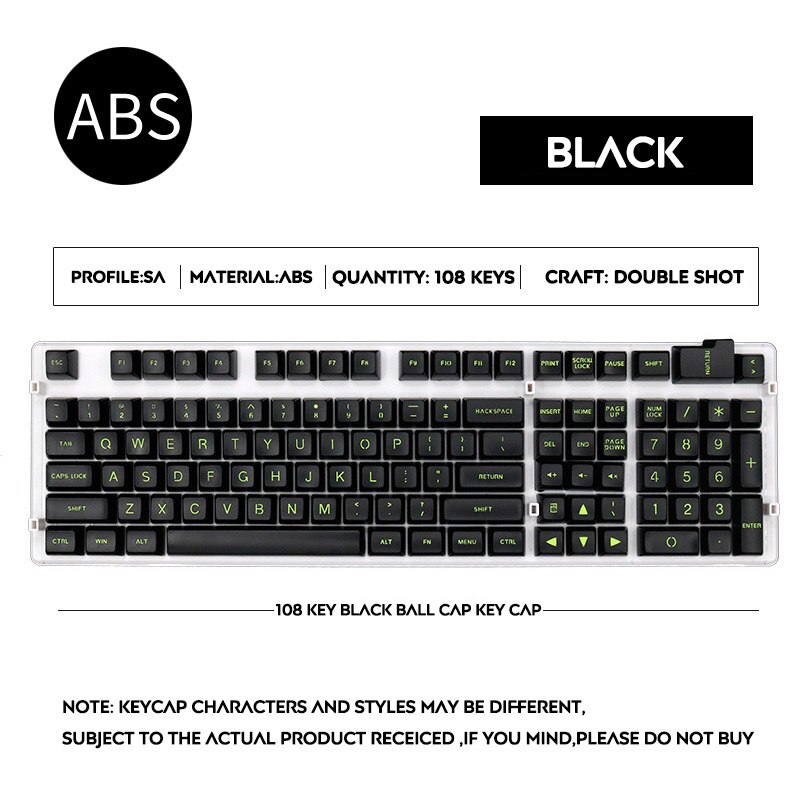 108 schlüssel SA Profil Keycap Große Schrift Opaque Ball Kappe Doppel Schuss Personalisierte Keycap Für Cherry MX Schalter Mechanische Tastatur: Black