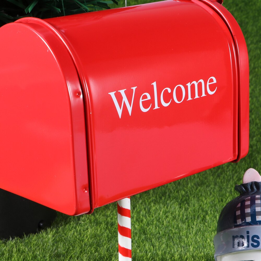 Photo Prop Retro Tinplate Box Large Capacity Post-mount Mailbox Post Storage Box (Red)