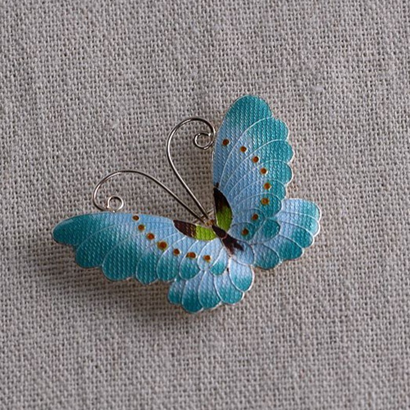 Bocai trend real  s925 silberschmuck, gebranntes blau, diy-accessoires und modische cloisonné-schmetterlingsbrosche für damen: Grün
