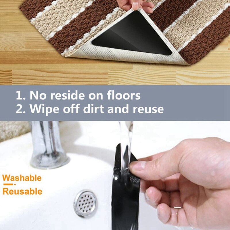 Rug Gripper Tape for Hardwood Floors 14 PCS Non Slip Rug Pads Double Sided Carpet Tape Rug Corner Grippers Washable