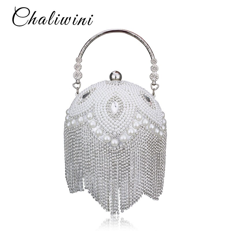 Gouden Diamant Kwastje Vrouwen Party Metalen Kristal Koppelingen Avondtassen Huwelijk Bruids Zak Schouder Handtas Polsbandjes Clutch Purse: 430 silver