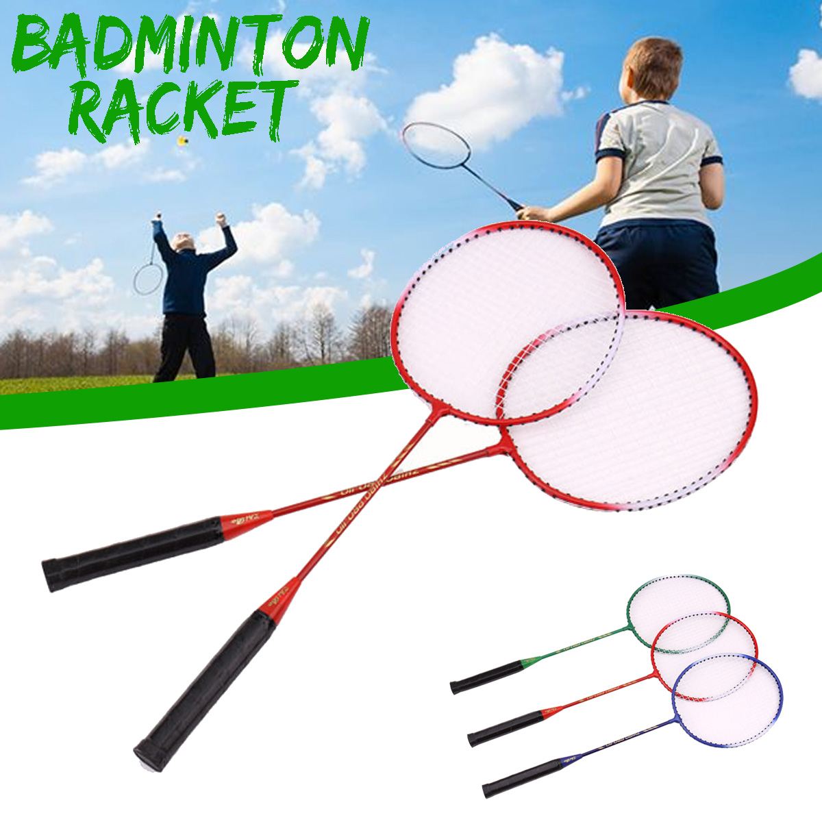 Professionele 2Pcs Ferroalloy Badminton Racket Ferroalloy Lichtgewicht Duurzaam Rood/Blauw/Groen Dubbele Badminton Racket