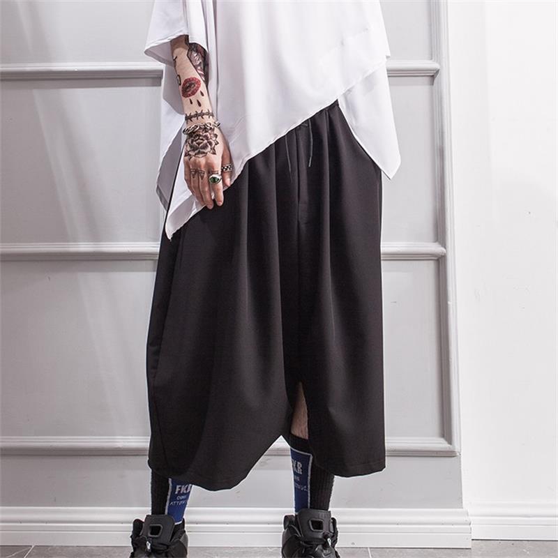 Pantaloni da uomo pantaloni estivi pantaloni culotte da uomo cavallo basso pantaloni larghi hip hop nero Yamamoto style