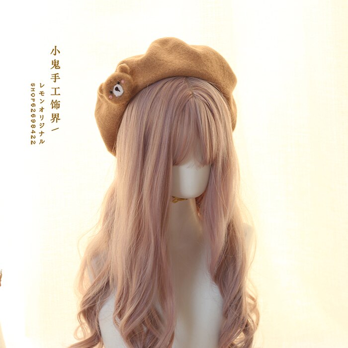 Belle Lolita ours bérets à la main citrouille casquette champignon laine béret Mori fille Vintage mignon peintre chapeau automne hiver