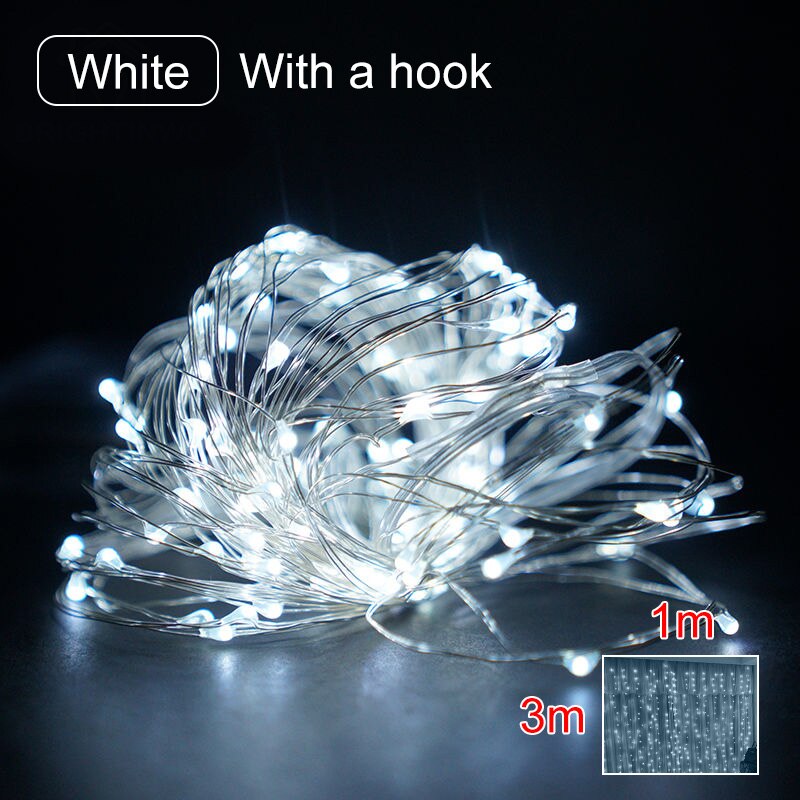 Led String Lights Usb Afstandsbediening Wedding Garland Gordijn Wandlamp Voor Slaapkamer Outdoor Fairy Decoratie: White / 3M X 3M