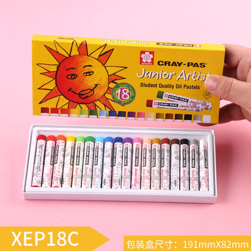 1 Set Sakura CRAY-PAS Oil Pastels Non-toxic Safe Wax Crayon Drawing for Students Kids Yellow Box 50 Colors Art Supplies: 18 Colors