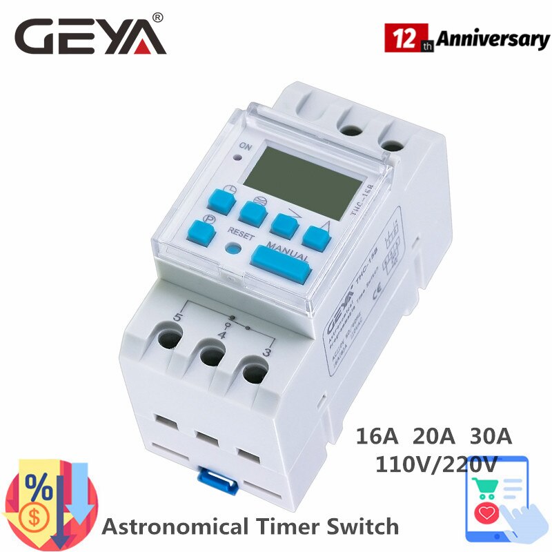 GEYA Din Rail Astronomical Timer Switch LCD Display 16A 20A 30A Timing Control Latitude Switch 110V 220V