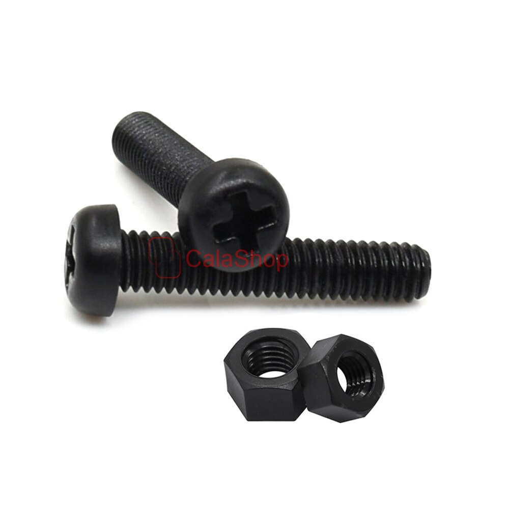50 st/lot  m4 fästelement plast nylon rund panna phillips skruv med muttrar diy vit svart