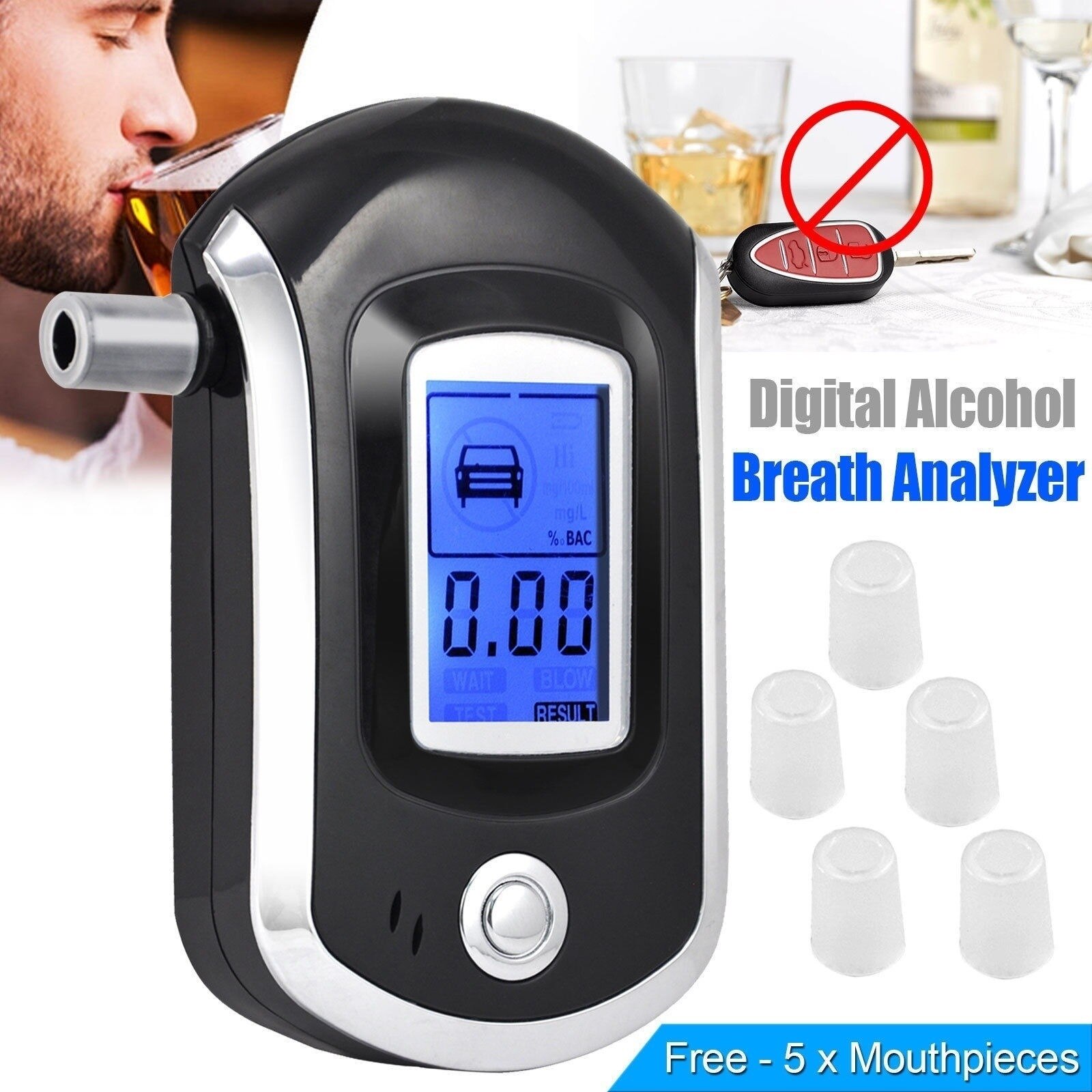 Professionele Digitale Adem Alcohol Tester Blaastest AT6000 Alcohol Adem Tester Alcohol Detector