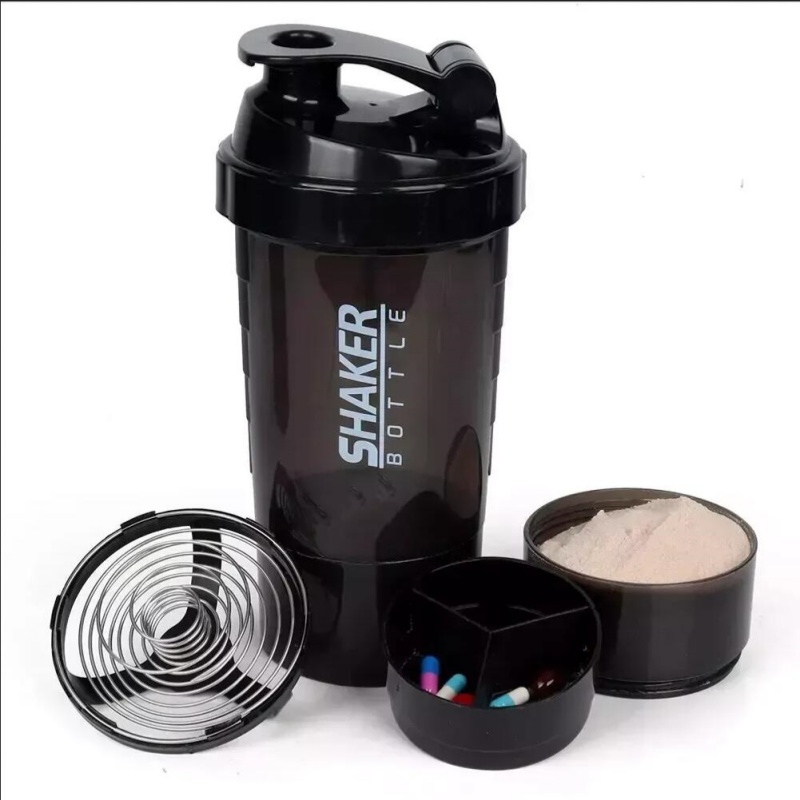 Coctelera de 3 capas, botella de proteína, taza para batido de polvo, botella de agua de gran capacidad, taza mezcladora, botella mezcladora para ejercicio de culturismo