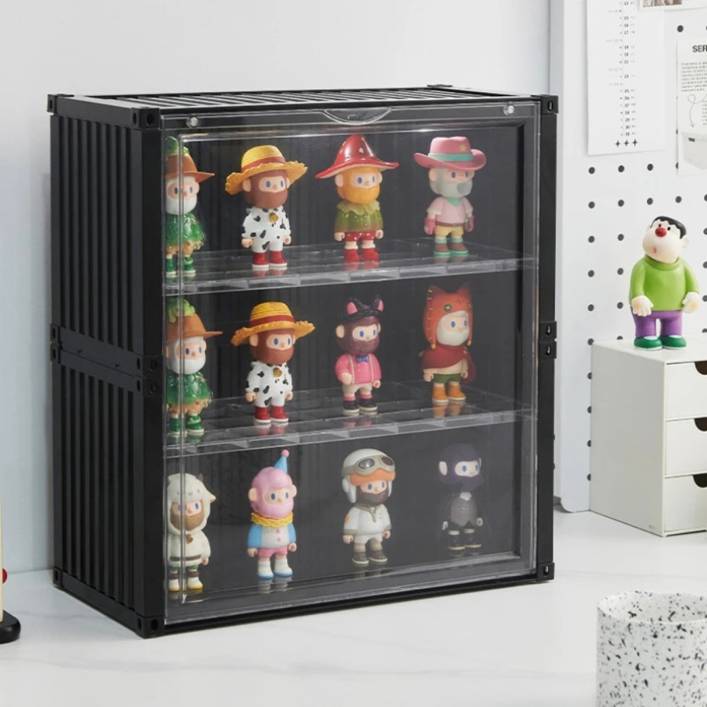 Conteneur jouets boîte de rangement lumières empilées Transparent Figure présentoir boîte aveugle Storag magnétique anti-poussière armoire avec LED